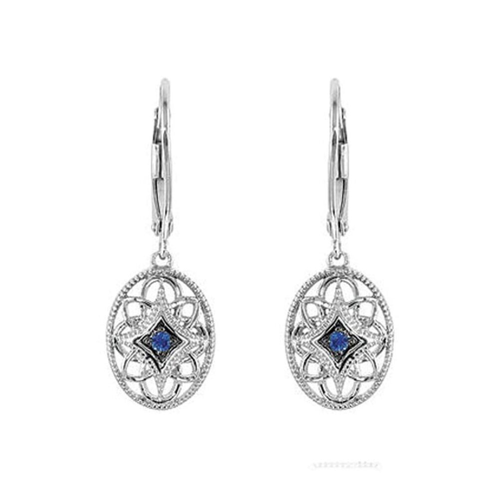 Sterling Silver & Blue Sapphire Vintage Style Oval Lever Back Earrings